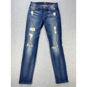 7 For All Mankind Womens Jeans 25x27 Blue Dark Washed‎ Ankle Skinny Distressed